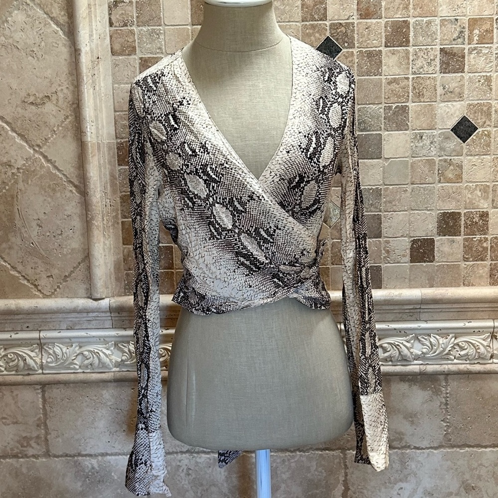 Snakeskin Longsleeve Wrap Top